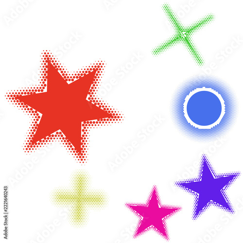 Colorful geometric stars and crosses icon set