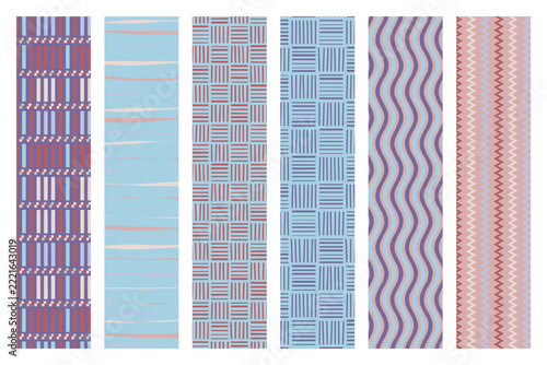 Pastel blue and purple wavy line patterns for organic textile design and playful packaging.