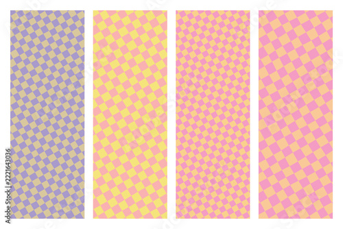 four checkered patterns in warm and cool pastel colors for versatile graphic design applications.