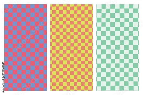 Hand drawn checkerboard pattern in vibrant pink yellow and green for trendy youth fashion.