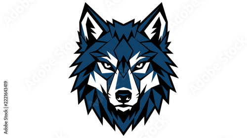 Obraz na plátně Aggressive blue wolf head mascot illustration.