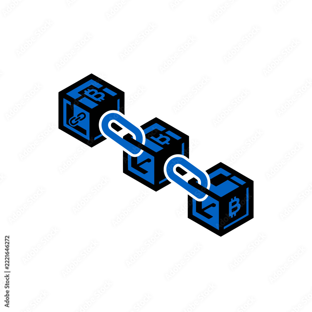 Obraz premium Blockchain Linked Cubes with Bitcoin Symbol