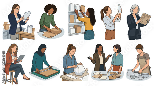 Female designers working on creative packaging craft and product layout.