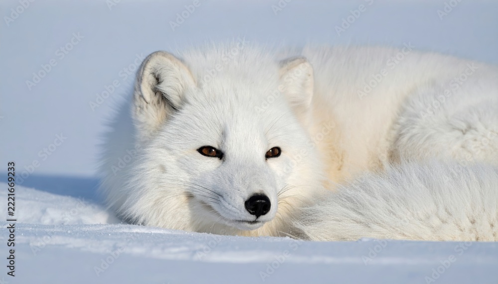 Fototapeta premium Arctic fox resting with thick soft white fur