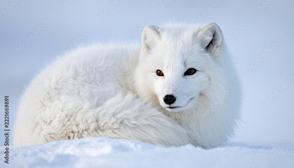 Fototapeta premium Arctic fox resting with thick soft white fur