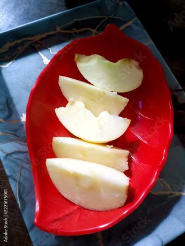 Fresh Apple Slices Served on a Red Leaf Shaped Plate