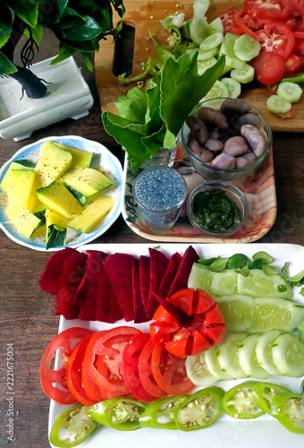 Assorted Healthy Raw Vegetable Salad Platter with Basil Seeds