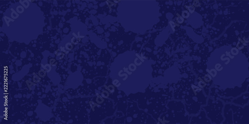 Dark blue grunge background with royal blue ink splatter texture, abstract vector distress noise pattern overlay for poster or banner design