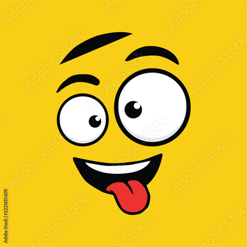 Funny Cartoon Face Emoji with Tongue Out on Yellow Background Vector Illustration