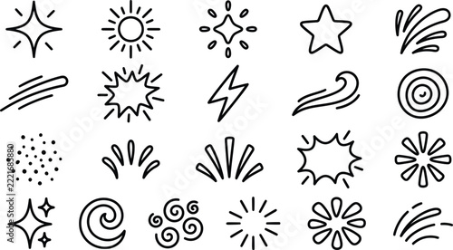 Hand Drawn Doodle Cartoon Comic Effect Elements Vector Icon Illustration Set