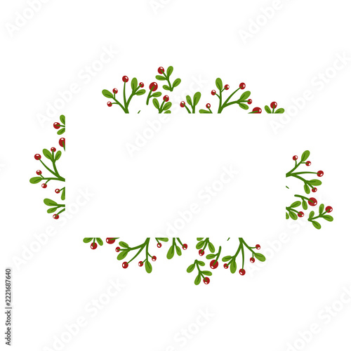 Hand drawn Christmas holly berry branch square frame isolated on transparent background