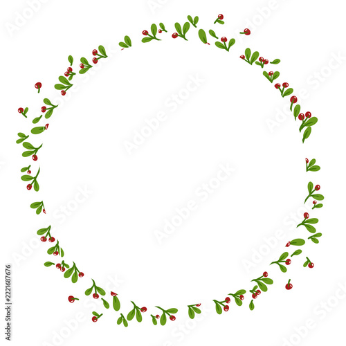 Hand drawn Christmas holly berry branch circle frame isolated on transparent background