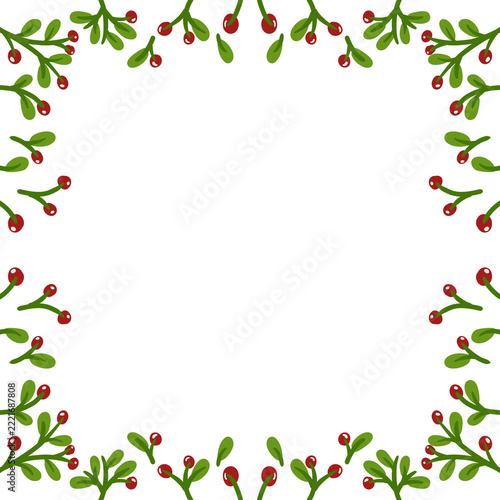 Hand drawn Christmas holly berry branch frame isolated on transparent background