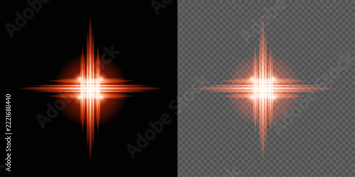 Set of glowing four pointed star, sparkle, glow, light, effect, shine, glitter, flare,  light effects isolated on black and white background
