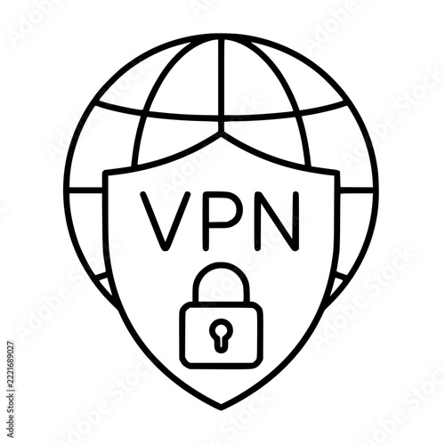 Vpn Shield Globe Icon Outline. generative AI.
