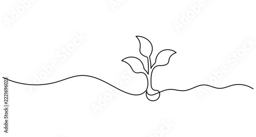 Plant continuous line art growing sprout minimal outline vector with editable stroke