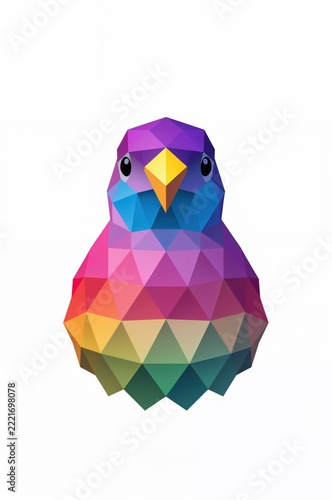 Colorful geometric bird mascot low poly vector illustration isolated on white background
