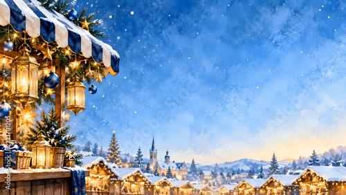 Blue and Gold Christmas Market Stall Background