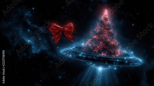 rocket with Christmas tree
