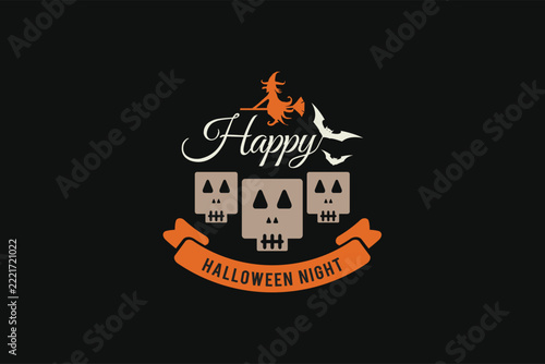 A halloween night illustration features skulls bats and a witch on a dark background autumnal celebration