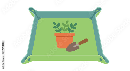 Bag of potting soil with plant and trowel a flat vector illustration