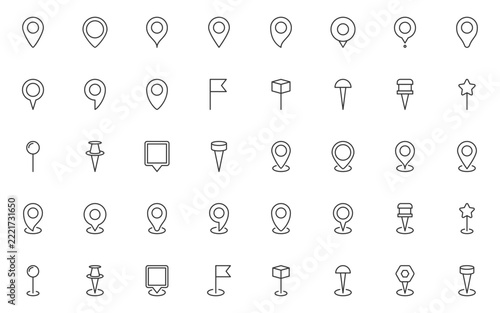set of location mark icons, pointer, pin