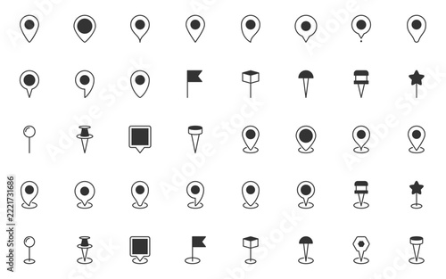 set of location mark icons, pointer, pin