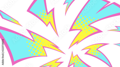 ハーフトーンの模様がついた雷のエフェクトの背景イラスト_16:9
