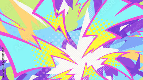 ハーフトーンの模様がついた雷のエフェクトの背景イラスト_16:9