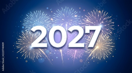 Happy New Year 2027 Luxury Golden Typography on Elegant Green Background with Festive Bokeh Sparkles and Fir Branches