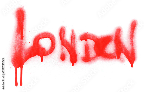London text graffiti red spray paint isolated on white background