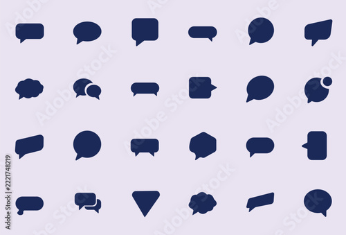 Speech bubble icons in dark blue on light background for conversation and communication.