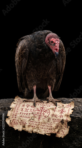 Vulture with Ancient Manuscript on Rock 