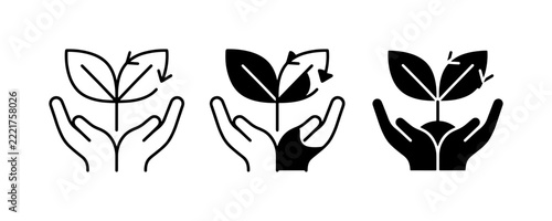 Hands holding plant icon glyph for environment logo