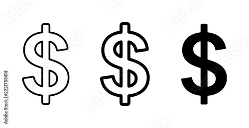 Dollar sign icons set with outline and solid glyphs for finance and currency
