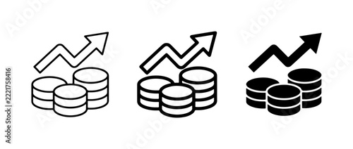 Financial growth icons with coins and upward arrow for business and finance