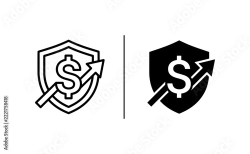 Dollar growth shield icon, solid