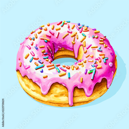 donut with pink glaze. donut icon, donut vector illustration	
