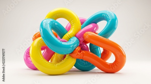 Colorful inflatable tubes twisted together for creative party