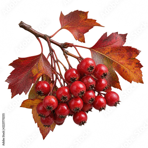 Rowan Berries with Autumn Leaves Isolated on Transparent Background