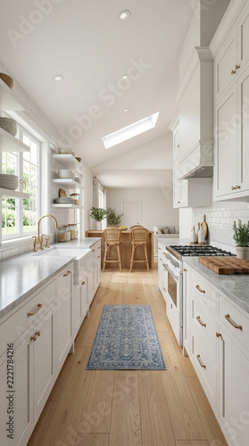 Modern White Kitchen with Island and Skylight Bright Clean and Spacious Home Interior Design
