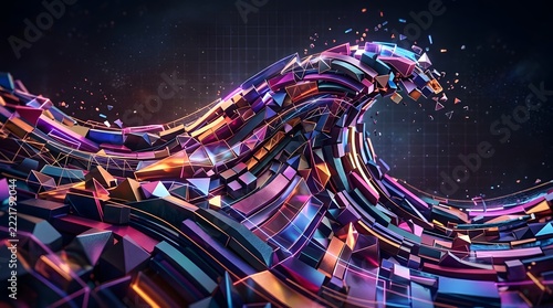Colorful 3d tech wave pattern 