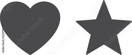 Black silhouette heart and star icons for favorite rating and social media like button vector illustration