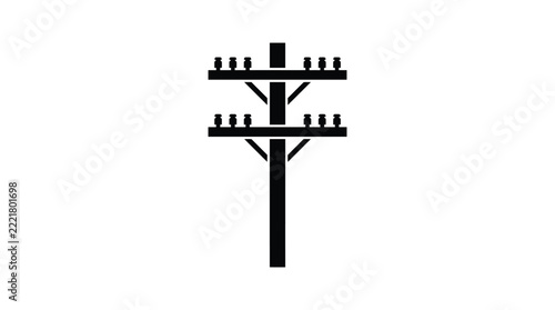 Black utility pole silhouette graphic design element for telecommunications and power grid concepts