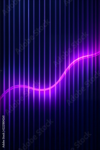 Abstract dark background with glowing purple neon wave line, vertical bars, and futuristic design