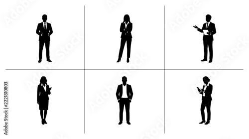 Business people silhouettes set with men and women in suits for corporate design and app use