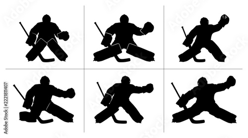 Canvas Print Ice hockey goalkeeper silhouettes set with action poses for sports design