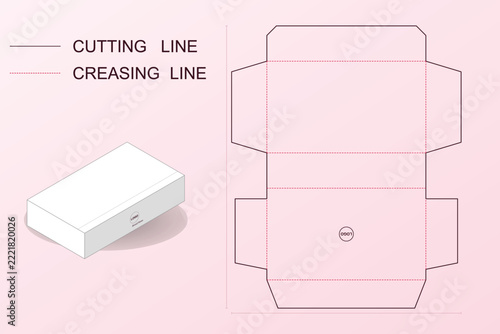 Foldable paper mailer packaging box dieline template with cut line and fold line indicators.