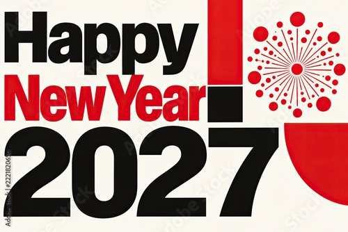 Greeting card design with bold typography for the year 2027 featuring abstract decorative elements on a light background for festive celebration projects.