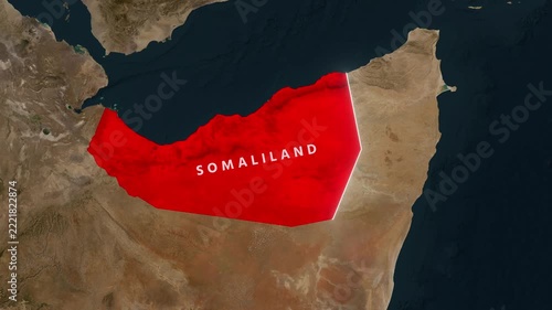 Somaliland highlighted in red on satellite map of earth